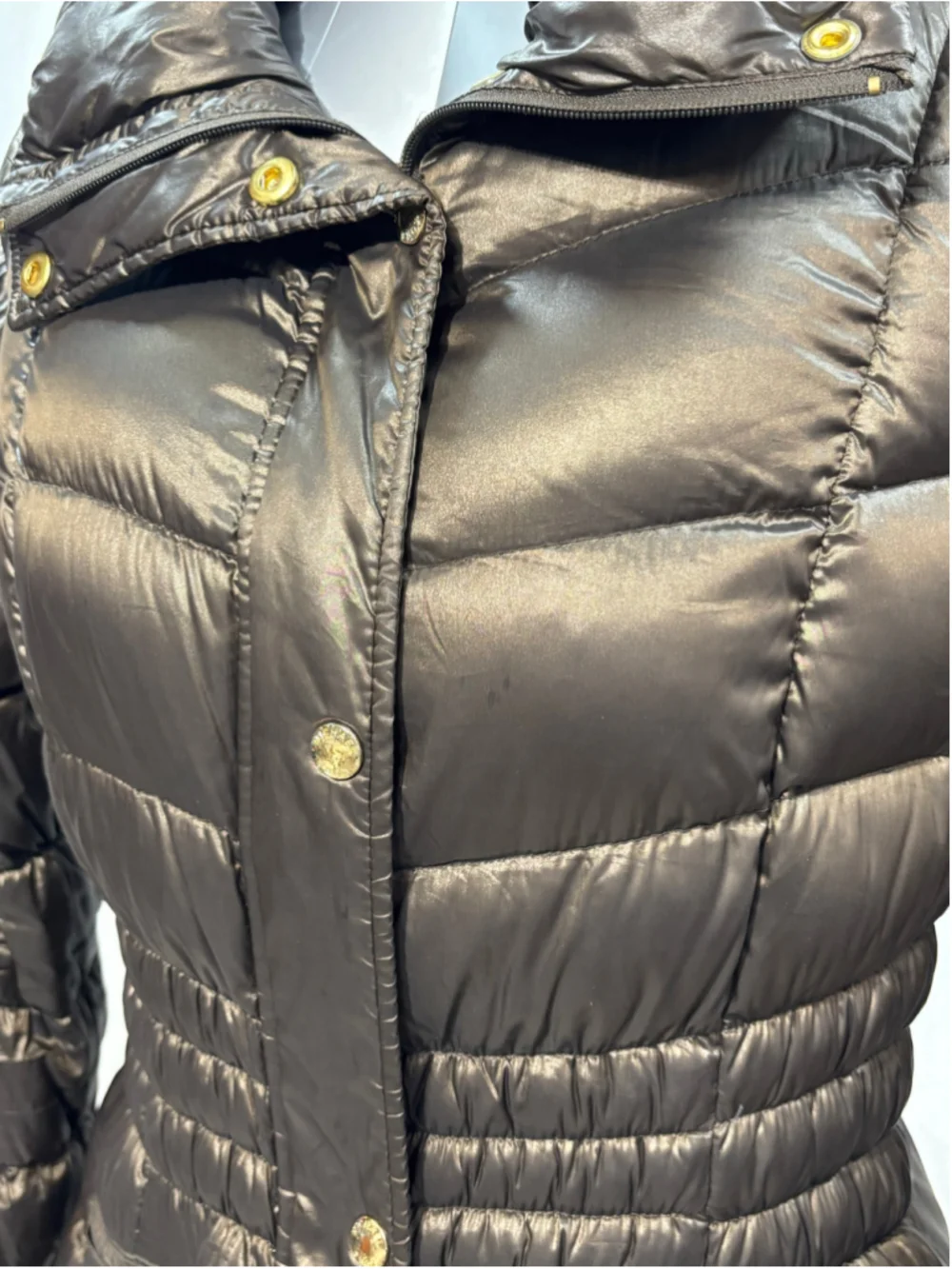 Women's Michael Kors Packable Puffer Jacket Brown Bronze Gold Hardware Large
